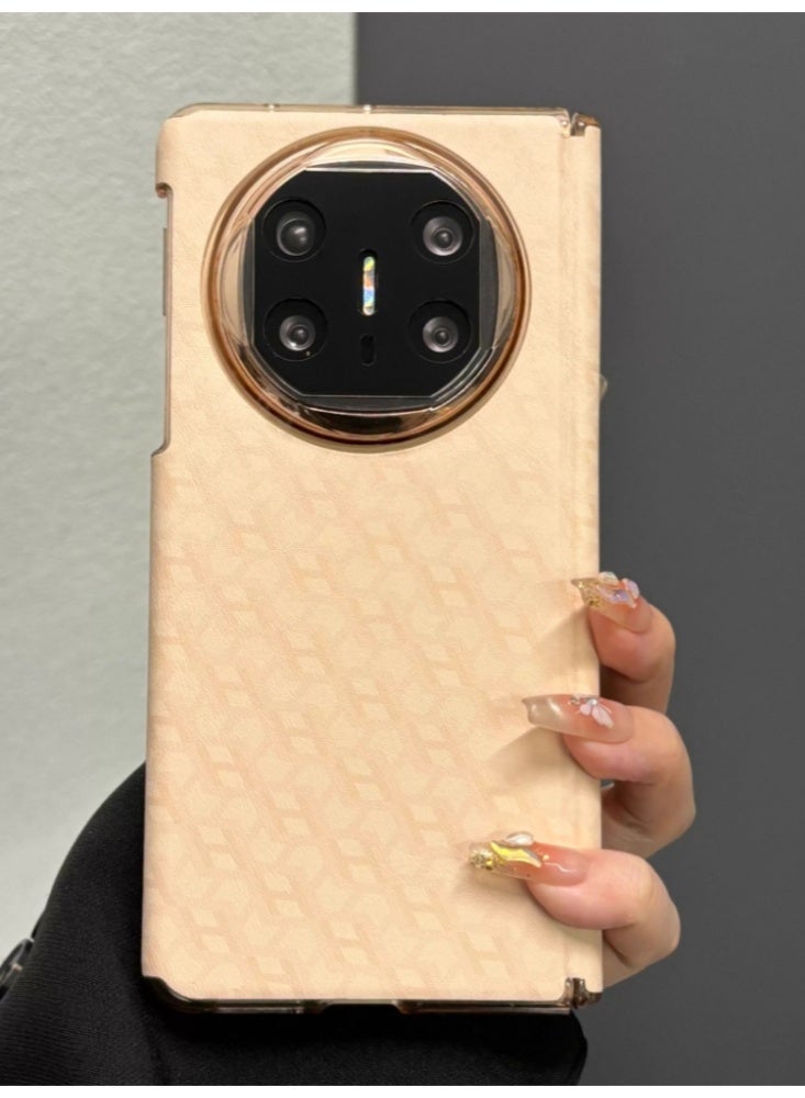 The Phone Case Is Suitable For Huawei MateX3 Foldable Screen, Plain Leather Double-Sided Central Axis Protective Case, Anti-Drop All-Inclusive Transparent Frame, Golden - Image 3